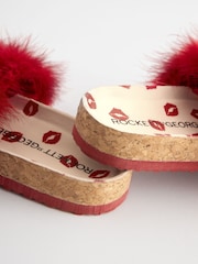 Rockett St George Red Lips Print Faux Fur Clog Sliders - Image 6 of 8