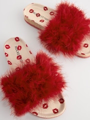 Rockett St George Red Lips Print Faux Fur Clog Sliders - Image 7 of 8