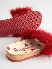 Rockett St George Red Lips Print Faux Fur Clog Sliders - Image 8 of 8