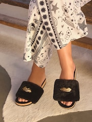 Rockett St George Black Lips Print Faux Fur Plush Clog Sliders - Image 1 of 8