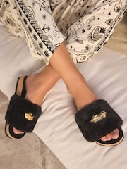 Rockett St George Black Lips Print Faux Fur Plush Clog Sliders - Image 3 of 8