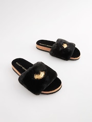 Rockett St George Black Lips Print Faux Fur Plush Clog Sliders - Image 4 of 8