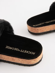Rockett St George Black Lips Print Faux Fur Plush Clog Sliders - Image 7 of 8