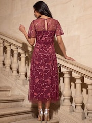 Roman Red Petite Embroidered Mesh Midi Dress - Image 3 of 4