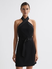 Reiss Black Alexis Fitted Halter Neck Mini Dress - Image 3 of 4