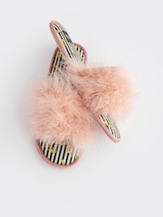 Rockett St George Pale Pink Banana Print Faux Fur Open Mules - Image 10 of 11
