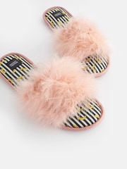 Rockett St George Pale Pink Banana Print Faux Fur Open Mules - Image 11 of 11