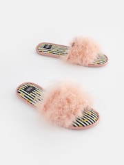 Rockett St George Pale Pink Banana Print Faux Fur Open Mules - Image 6 of 11