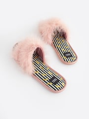 Rockett St George Pale Pink Banana Print Faux Fur Open Mules - Image 8 of 11
