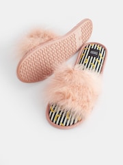 Rockett St George Pale Pink Banana Print Faux Fur Open Mules - Image 9 of 11