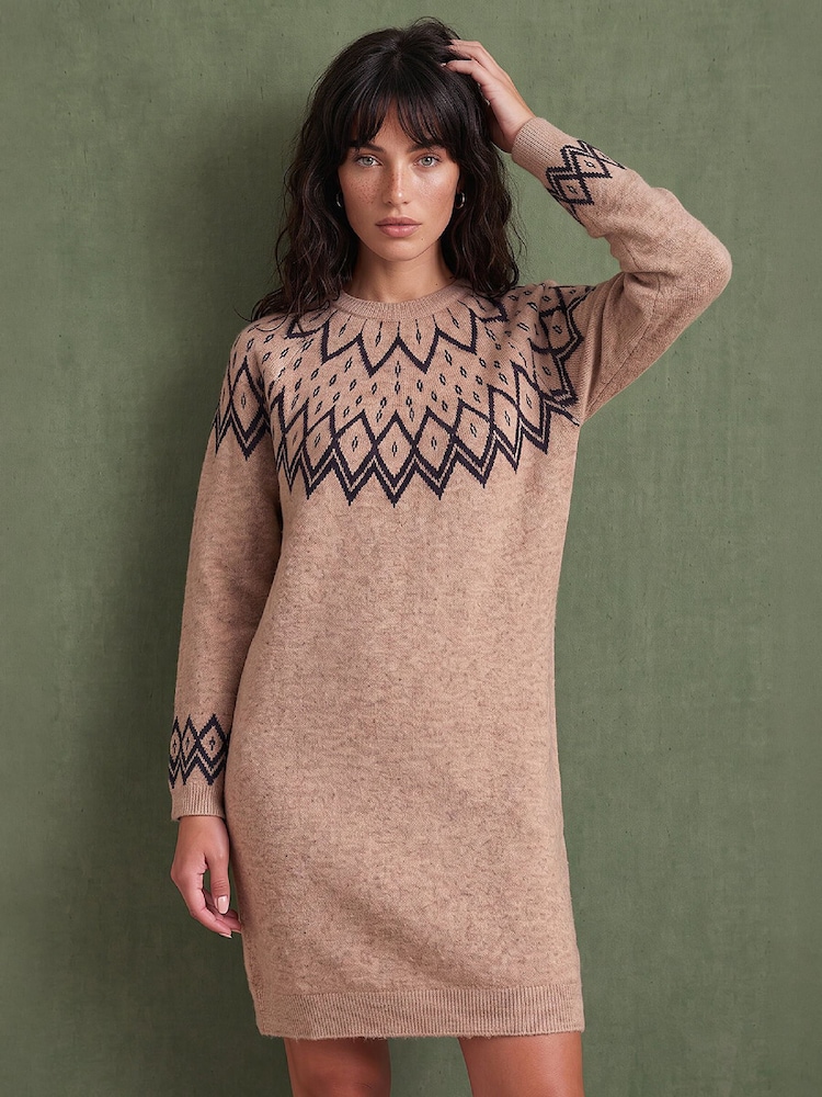 buy knit dress Roman Brown Fairisle from Next USA knit dress