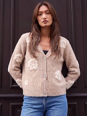 Roman Natural Embossed Floral Knit Cardigan - Image 2 of 4