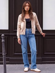 Roman Natural Embossed Floral Knit Cardigan - Image 3 of 4