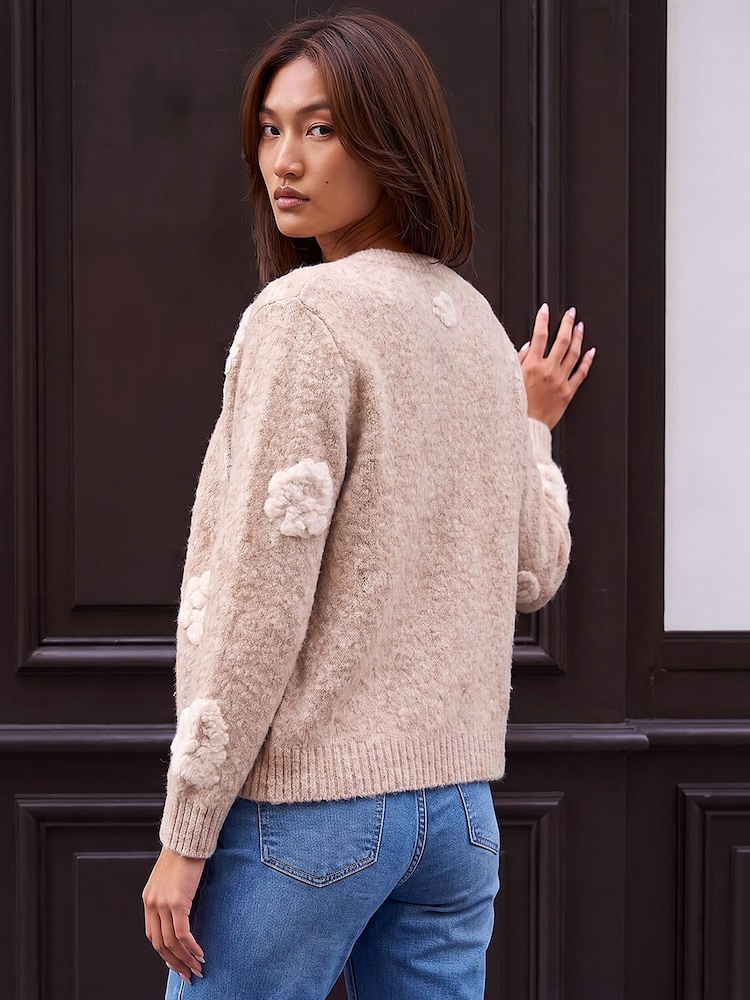 Roman Natural Embossed Floral Knit Cardigan - Image 4 of 4 Roman Natural Embossed Floral Knit Cardigan - Image 4 of 4