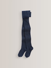 Navy Blue Cotton Rich Cable Tights - Image 1 of 2