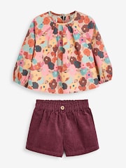 Pink Floral 100% Cotton Blouse Shorts and Tights Set (3mths-7yrs) - Image 1 of 3