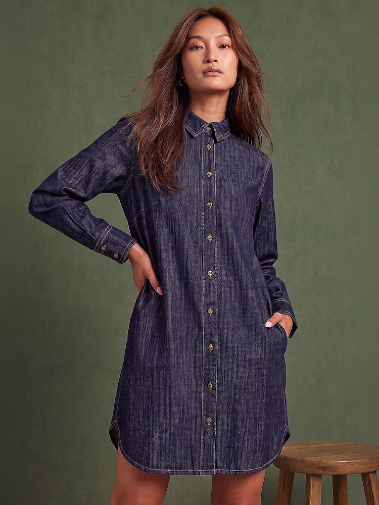 Roman Blue Button Shirt Dress - Image 1 of 4 Roman Blue Button Shirt Dress - Image 1 of 4