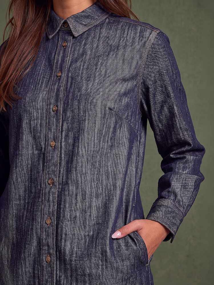 Roman Blue Button Shirt Dress - Image 4 of 4 Roman Blue Button Shirt Dress - Image 4 of 4