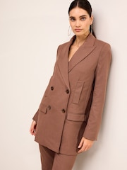 Camel Brown Tailored Twill Double Breasted Blazer - Image 1 of 6