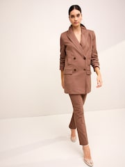 Camel Brown Tailored Twill Double Breasted Blazer - Image 2 of 6