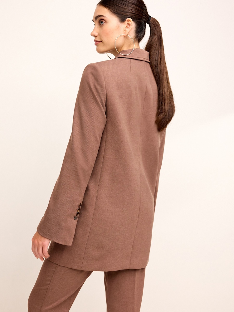 Camel Brown Tailored Twill Double Breasted Blazer - Image 3 of 6