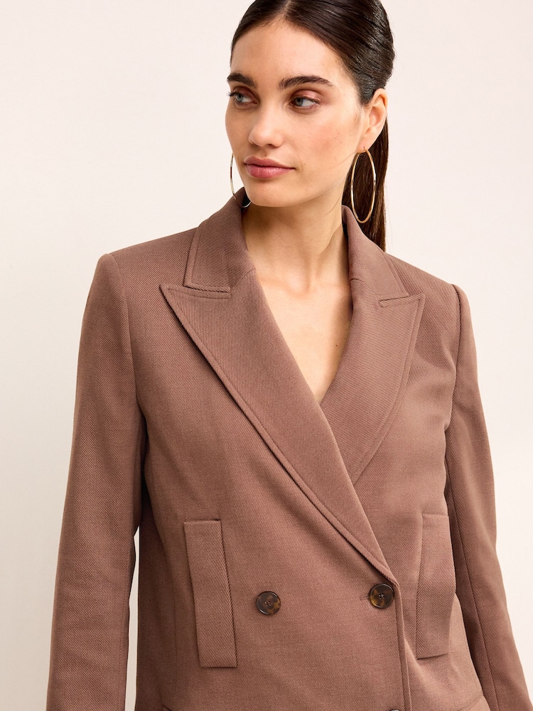 Camel Brown Tailored Twill Double Breasted Blazer - Image 4 of 6