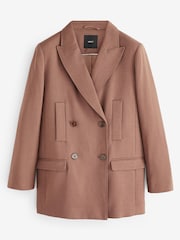 Camel Brown Tailored Twill Double Breasted Blazer - Image 5 of 6