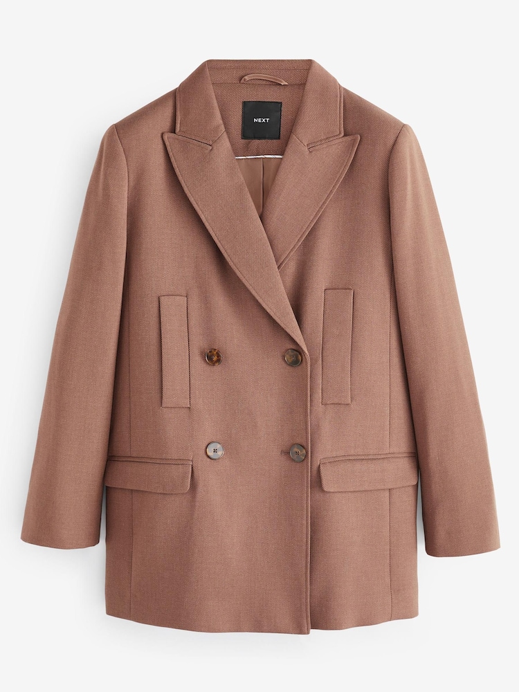 Camel Brown Tailored Twill Double Breasted Blazer - Image 5 of 6