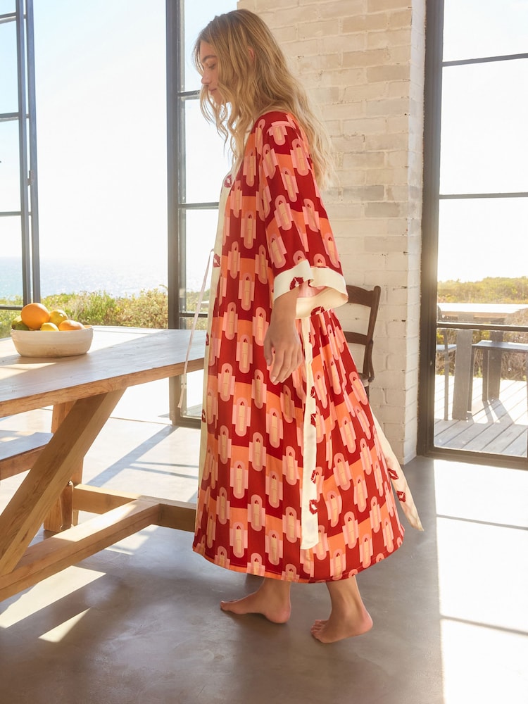 Rockett St George Red Lips Print Viscose Wrap Robe - Image 2 of 7