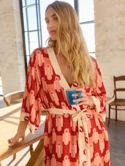 Rockett St George Red Lips Print Viscose Wrap Robe - Image 6 of 7