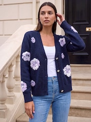 Roman Blue Embossed Floral Knit Cardigan - Image 1 of 4