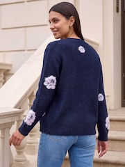Roman Blue Embossed Floral Knit Cardigan - Image 4 of 4