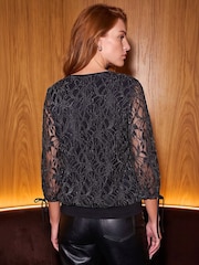 Roman Black Lace Mesh Long Sleeve Top - Image 3 of 4