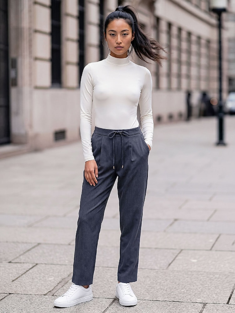 Roman Indigo Blue Petite Drawstring Narrow Straight Leg Trousers - Image 1 of 4