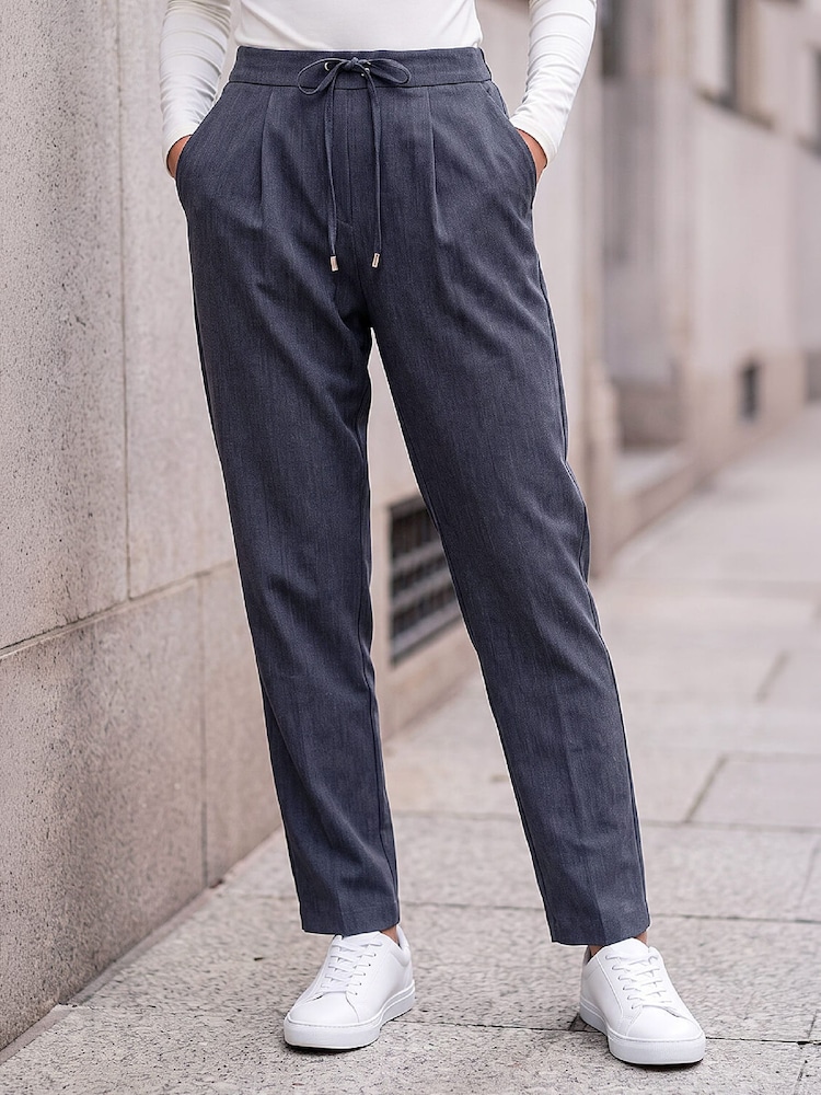 Roman Indigo Blue Petite Drawstring Narrow Straight Leg Trousers - Image 2 of 4