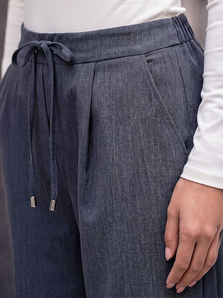 Roman Indigo Blue Petite Drawstring Narrow Straight Leg Trousers - Image 4 of 4