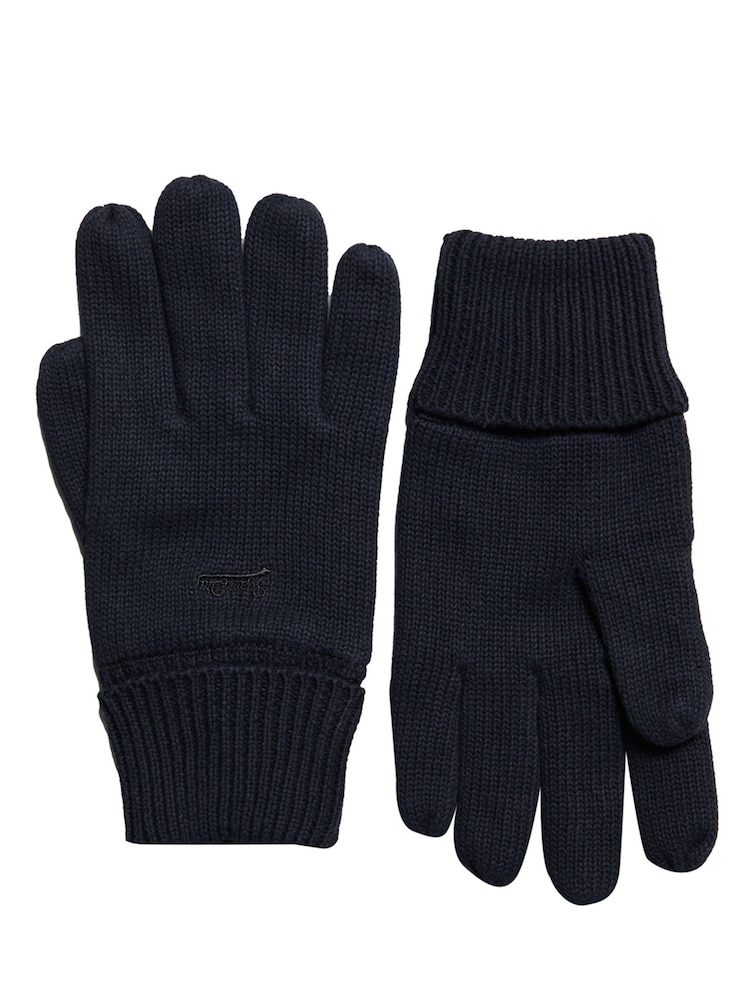 Superdry Blue Knitted Logo Gloves - Image 3 of 3