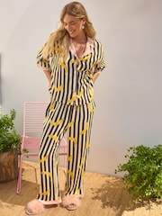 Rockett St George Monochrome Stripe Banana Print Woven Button Through Pyjamas - Image 2 of 10