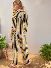 Rockett St George Monochrome Stripe Banana Print Woven Button Through Pyjamas - Image 4 of 10
