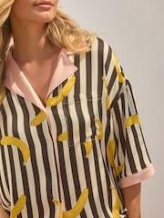Rockett St George Monochrome Stripe Banana Print Woven Button Through Pyjamas - Image 5 of 10