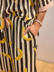Rockett St George Monochrome Stripe Banana Print Woven Button Through Pyjamas - Image 6 of 10