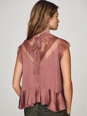Çəhrayı - Anthropologie Harmony Şəffaf Krujevalı Peplum Bluza - 4şəkildən 2 şəkil