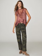 Çəhrayı - Anthropologie Harmony Şəffaf Krujevalı Peplum Bluza - 4şəkildən 3 şəkil