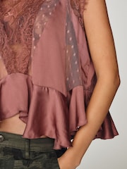 Çəhrayı - Anthropologie Harmony Şəffaf Krujevalı Peplum Bluza - 4şəkildən 4 şəkil