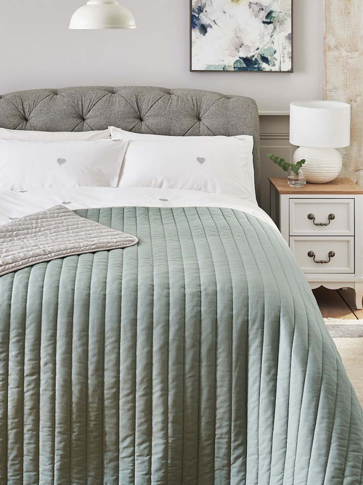 Sage Green Reversible Cotton Rich Quilted Bedspread - Image 1 of 4
