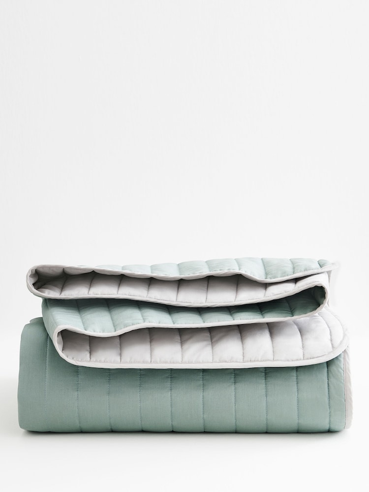 Sage Green Reversible Cotton Rich Quilted Bedspread - Image 3 of 4