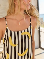 Rockett St George Monochrome Stripe Banana Print Woven Mini Slip Nightie - Image 5 of 8