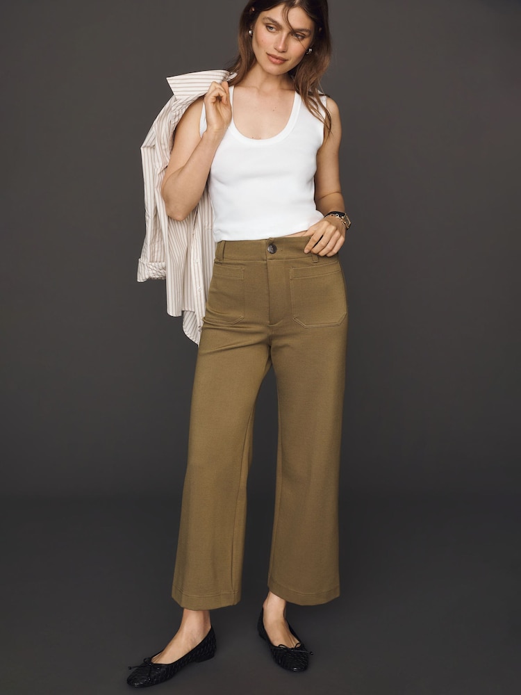 Anthropologie Olive Green Maeve The Colette Knit Crop Wide-Leg Trousers - Image 1 of 4