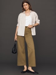 Anthropologie Olive Green Maeve The Colette Knit Crop Wide-Leg Trousers - Image 3 of 4