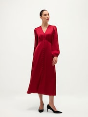 Hobbs Red Rosabella Textured Satin Dress - Image 1 of 6